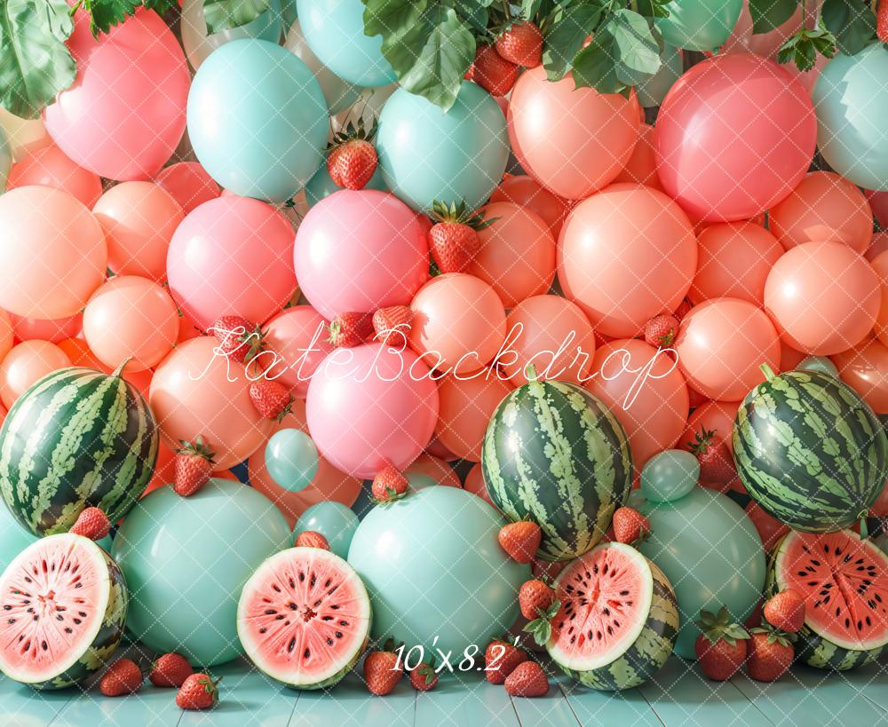 Kate Summer Watermelon Balloons Strawberries Backdrop Designed by Emetselch -UK