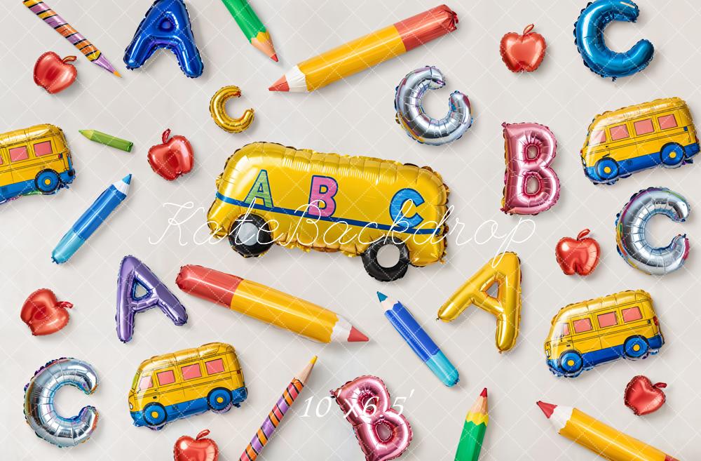 Kate Back to School Balloons Alphabet Bus Backdrop Designed by Emetselch -UK