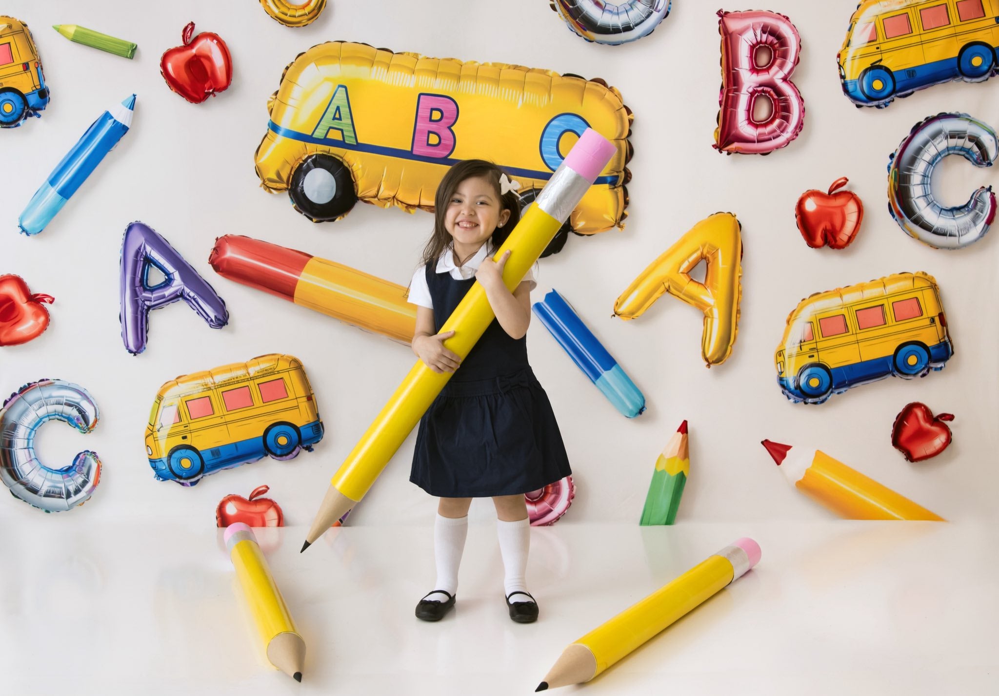 Kate Back to School Balloons Alphabet Bus Backdrop Designed by Emetselch -UK