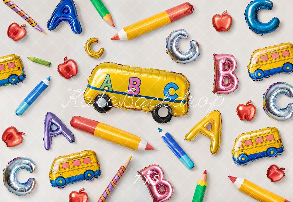 Kate Back to School Balloons Alphabet Bus Backdrop Designed by Emetselch -UK
