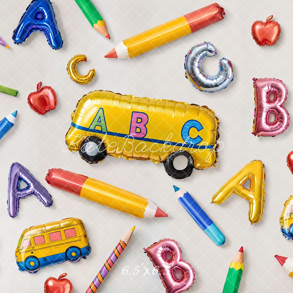 Kate Back to School Balloons Alphabet Bus Backdrop Designed by Emetselch -UK