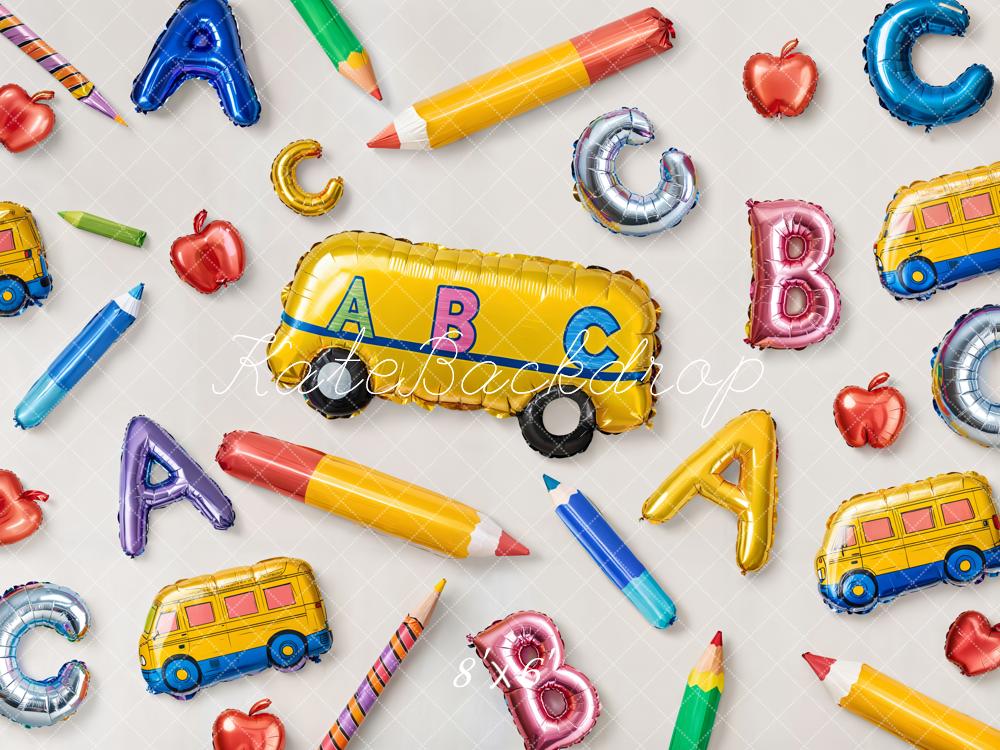 Kate Back to School Balloons Alphabet Bus Backdrop Designed by Emetselch -UK