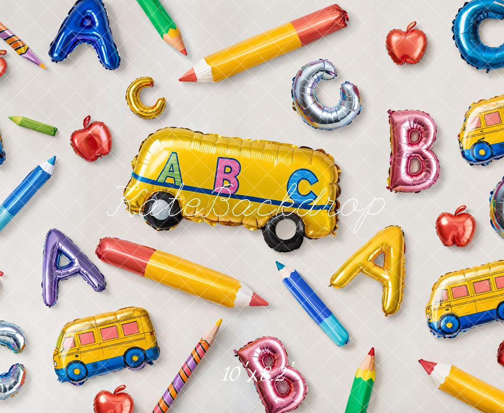 Kate Back to School Balloons Alphabet Bus Backdrop Designed by Emetselch -UK