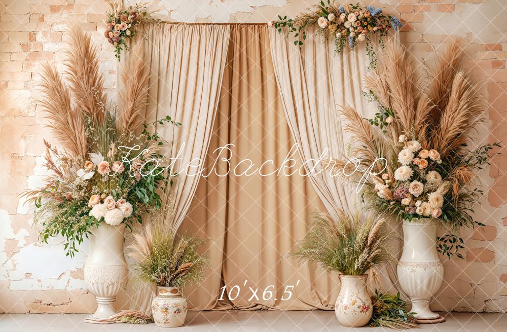 Kate Boho Floral Curtains Beige Backdrop Designed by Kate Image -UK