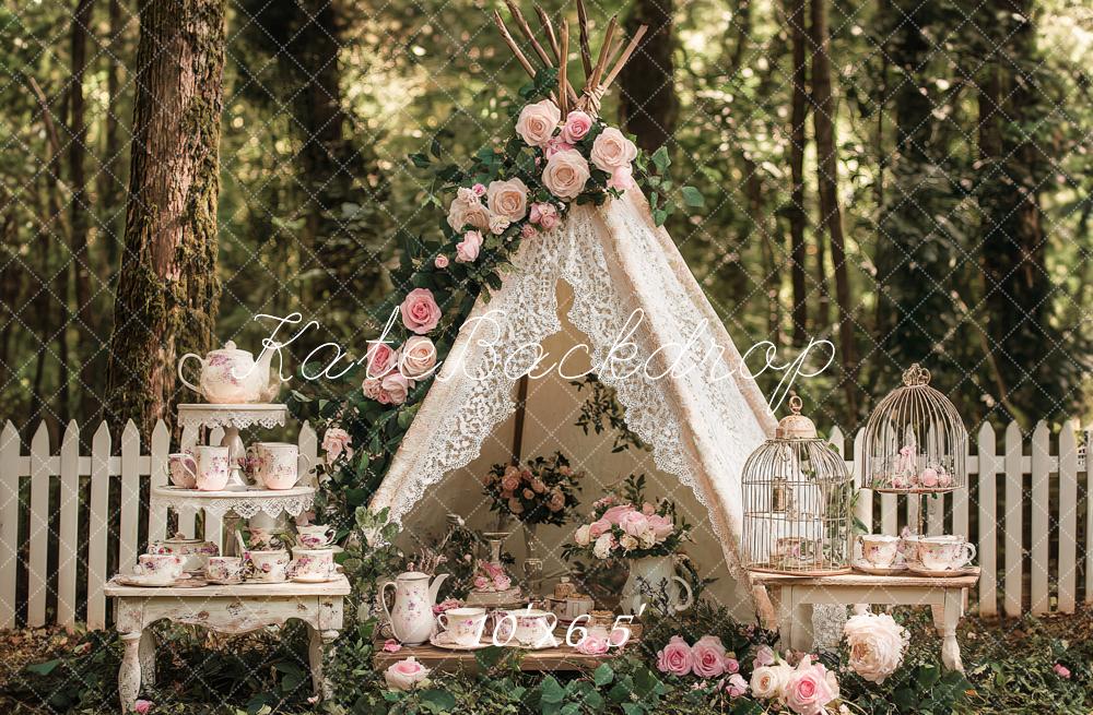 Kate Boho Teapot Party Floral Forest Backdrop Designed by Ashley Paul -UK