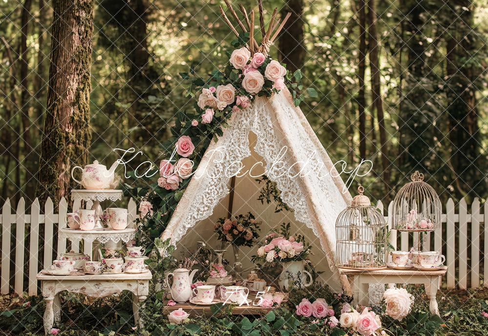 Kate Boho Teapot Party Floral Forest Backdrop Designed by Ashley Paul -UK