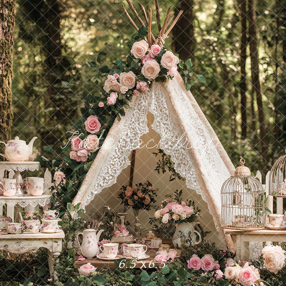 Kate Boho Teapot Party Floral Forest Backdrop Designed by Ashley Paul -UK