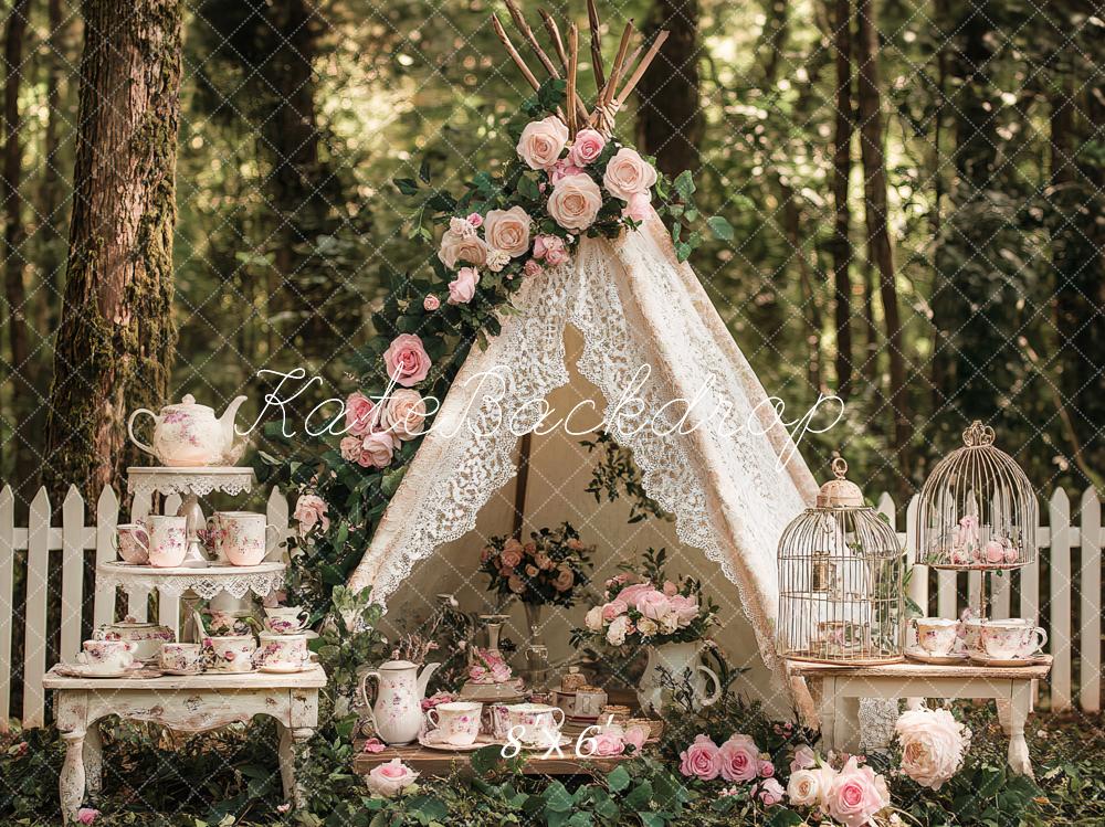 Kate Boho Teapot Party Floral Forest Backdrop Designed by Ashley Paul -UK