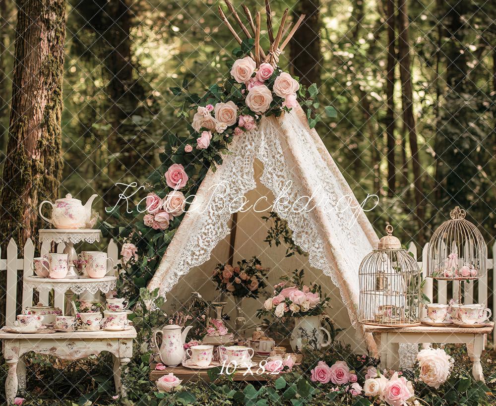Kate Boho Teapot Party Floral Forest Backdrop Designed by Ashley Paul -UK