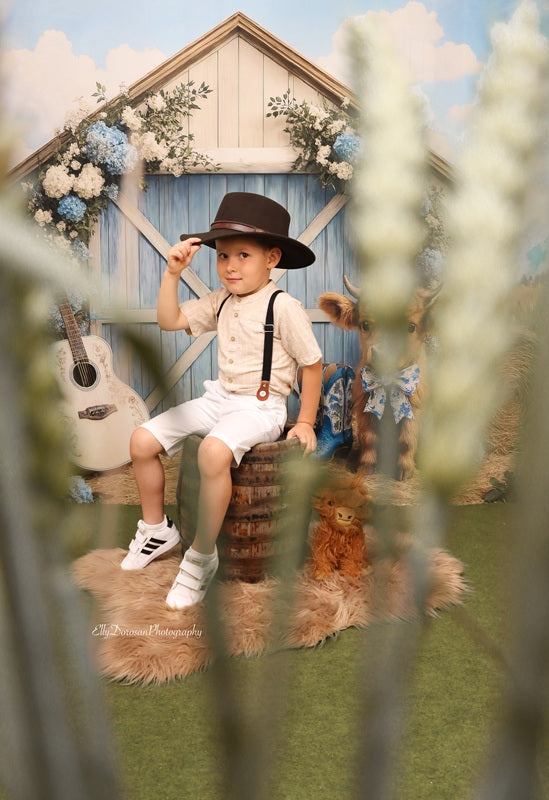 Kate Country Barn Floral Cow Backdrop Designed by Ashley Paul -UK