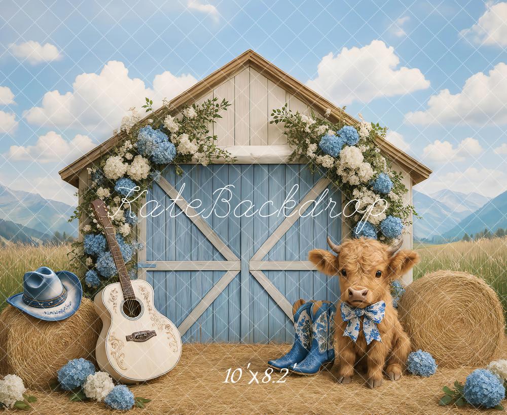 Lightning Deals Kate Country Barn Floral Cow Backdrop Designed by Ashley Paul -UK