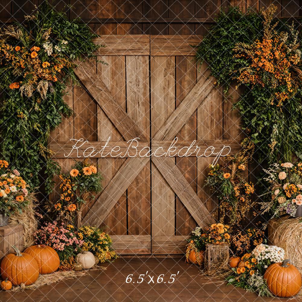 Kate Autumn Floral Pumpkins Barn Door Backdrop Designed by Emetselch -UK