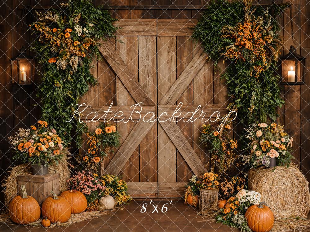 Kate Autumn Floral Pumpkins Barn Door Backdrop Designed by Emetselch -UK