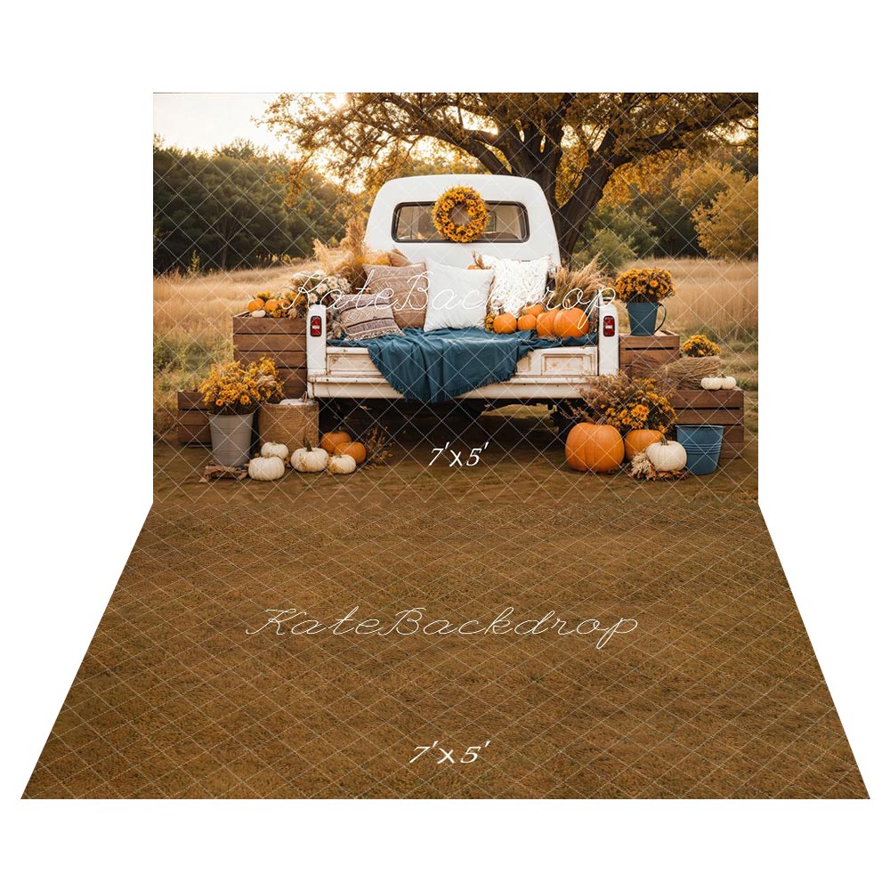 Kate Autumn Truck Pumpkin Backdrop+Brown Texture Floor Backdrop -UK