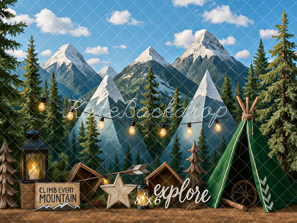 Kate Camping Tent Mountain Adventure Backdrop Designed by Ashley Paul -UK