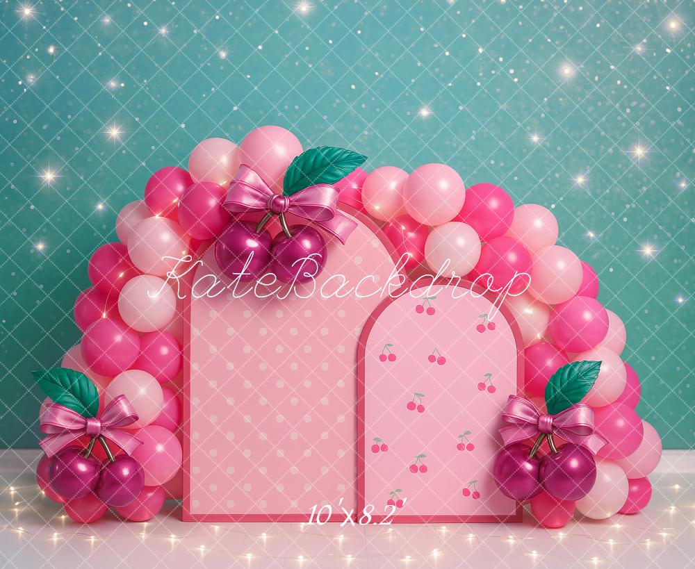 Kate Cake Smash Cherry Balloon Arch Backdrop Designed by Ashley Paul -UK