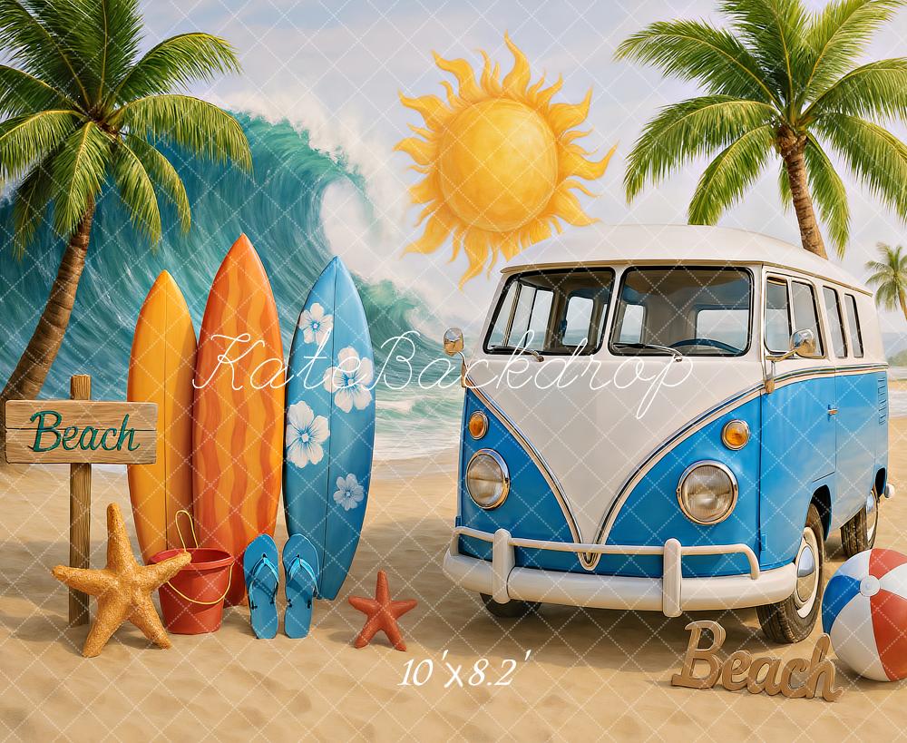 On Sale Kate Summer Beach Van Surfboards Sun Backdrop Designed by Ashley Paul -UK