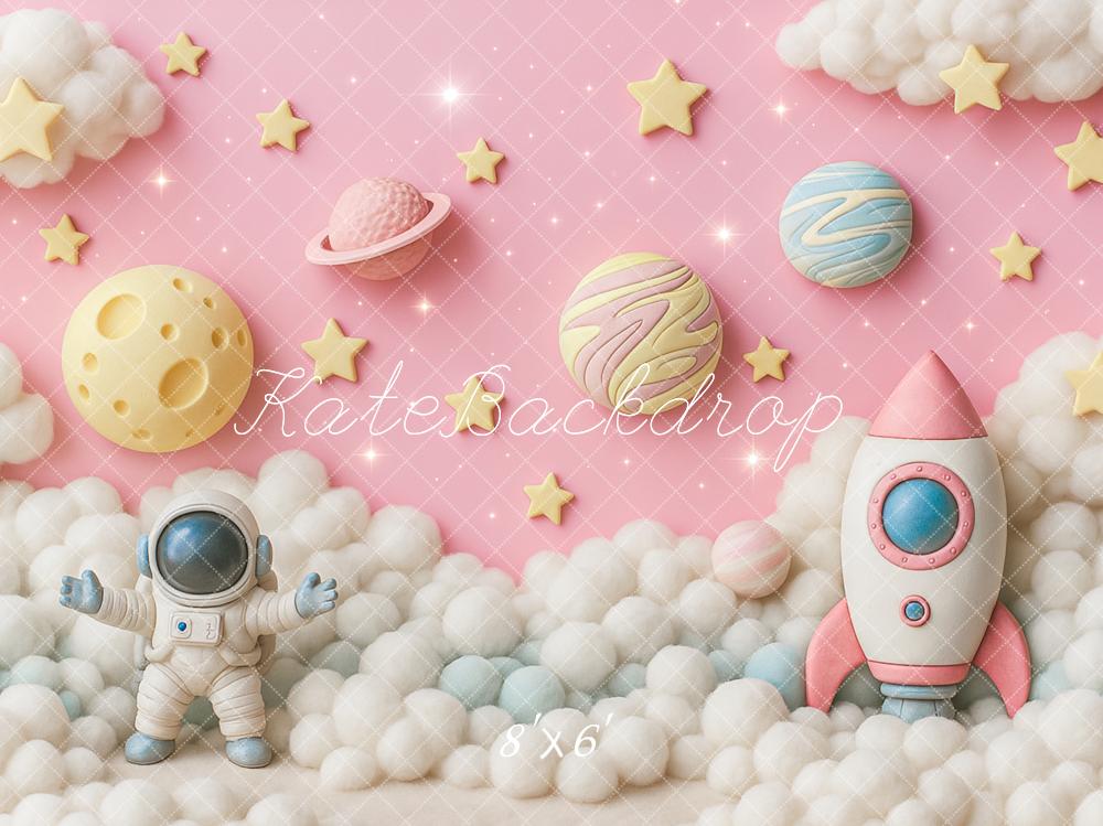 Kate Cake Smash Pink Space Adventure Astronaut Backdrop Designed by Ashley Paul -UK