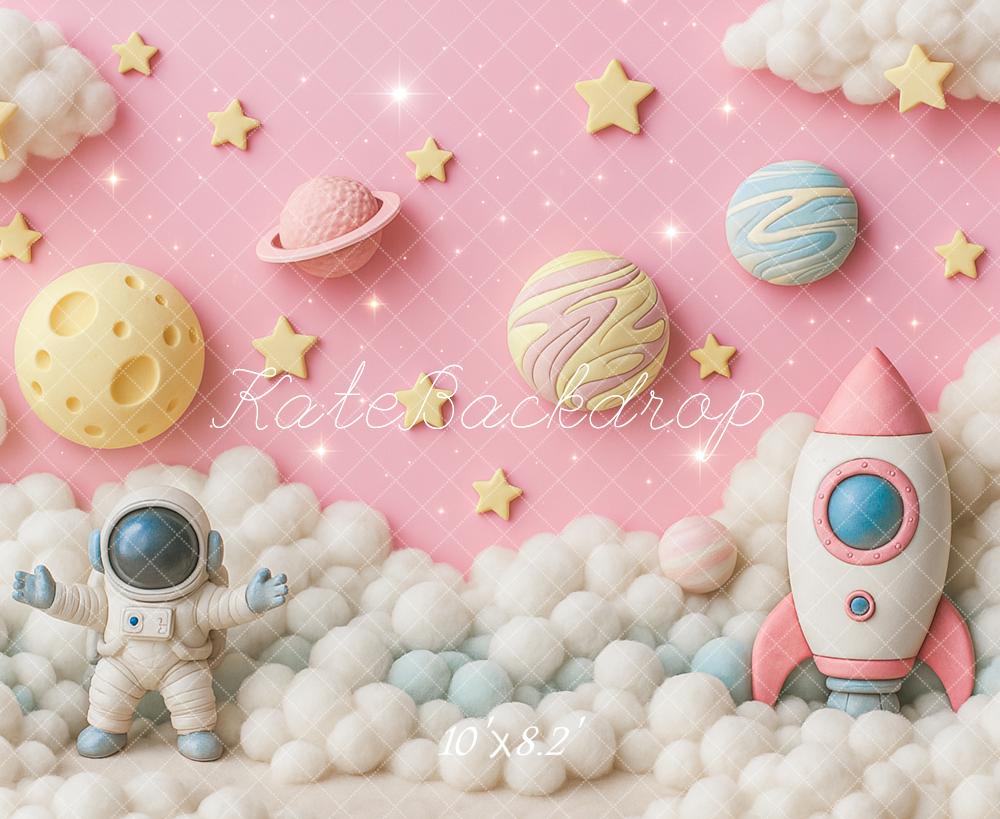 Kate Cake Smash Pink Space Adventure Astronaut Backdrop Designed by Ashley Paul -UK