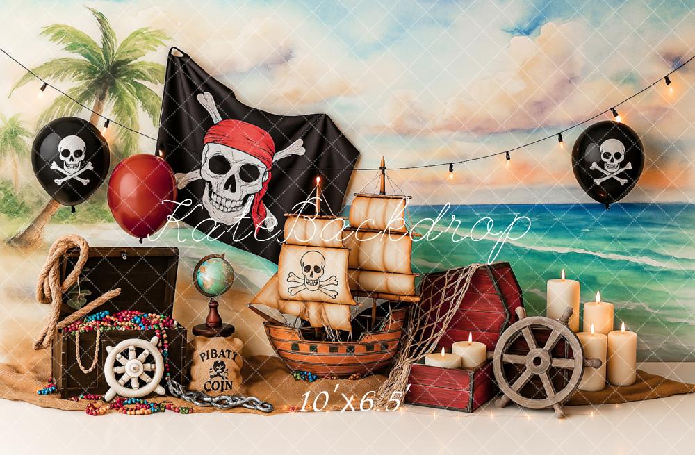 On Sale Kate Summer Pirate Adventure Beach Sailboat Backdrop Designed by Ashley Paul -UK