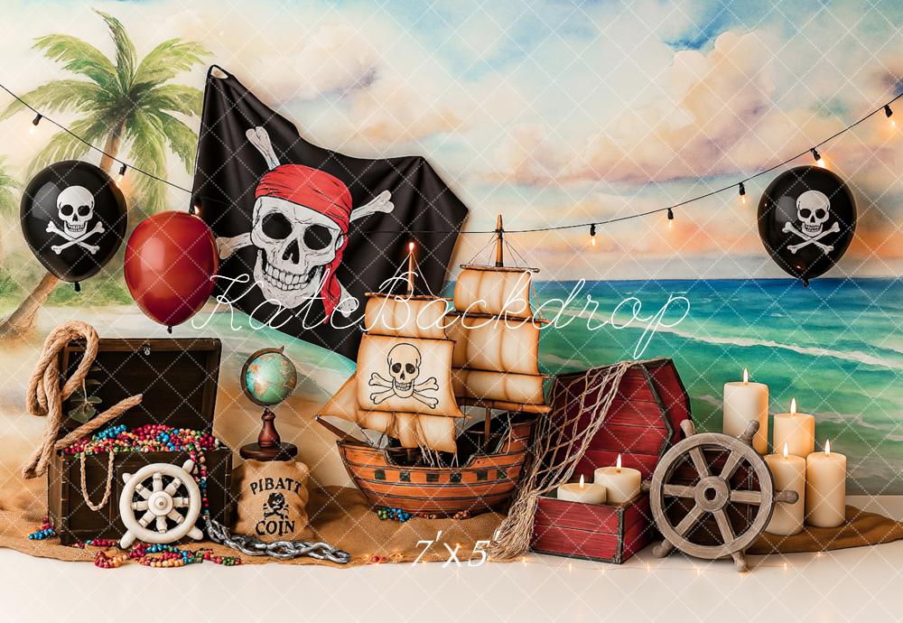 On Sale Kate Summer Pirate Adventure Beach Sailboat Backdrop Designed by Ashley Paul -UK
