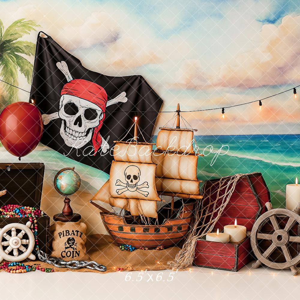 On Sale Kate Summer Pirate Adventure Beach Sailboat Backdrop Designed by Ashley Paul -UK