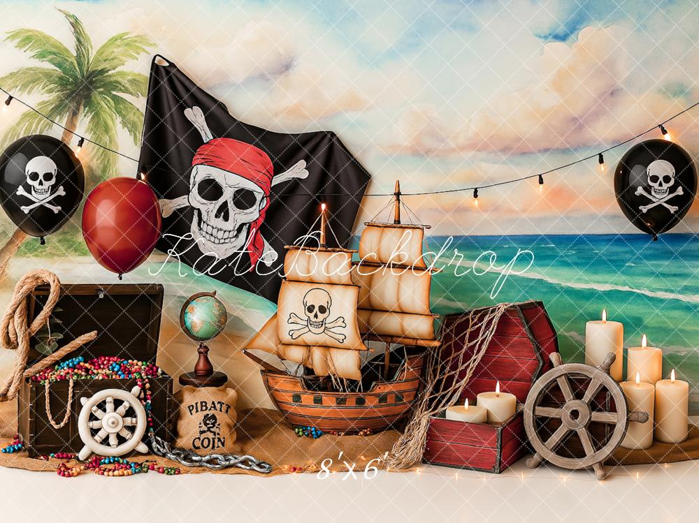 On Sale Kate Summer Pirate Adventure Beach Sailboat Backdrop Designed by Ashley Paul -UK