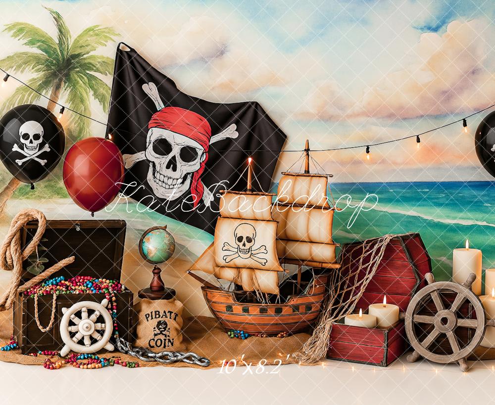 On Sale Kate Summer Pirate Adventure Beach Sailboat Backdrop Designed by Ashley Paul -UK
