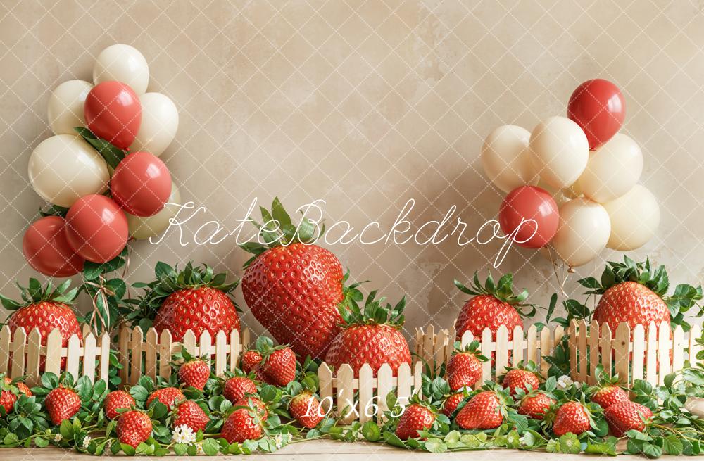 Kate Cake Smash Strawberry Balloon Fence Backdrop Designed by Emetselch -UK