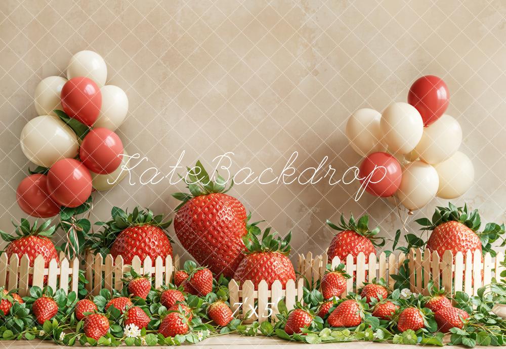 Kate Cake Smash Strawberry Balloon Fence Backdrop Designed by Emetselch -UK