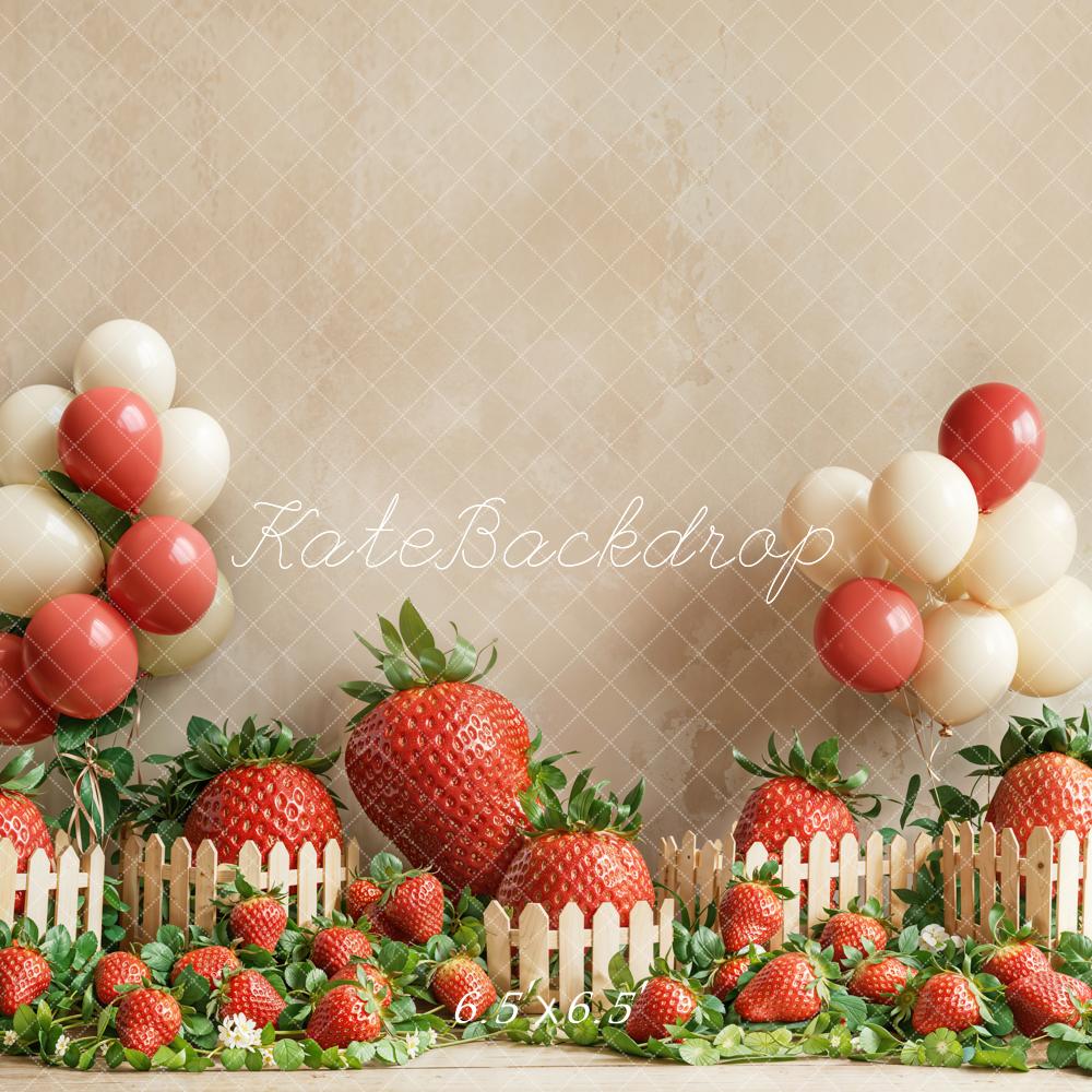 Kate Cake Smash Strawberry Balloon Fence Backdrop Designed by Emetselch -UK