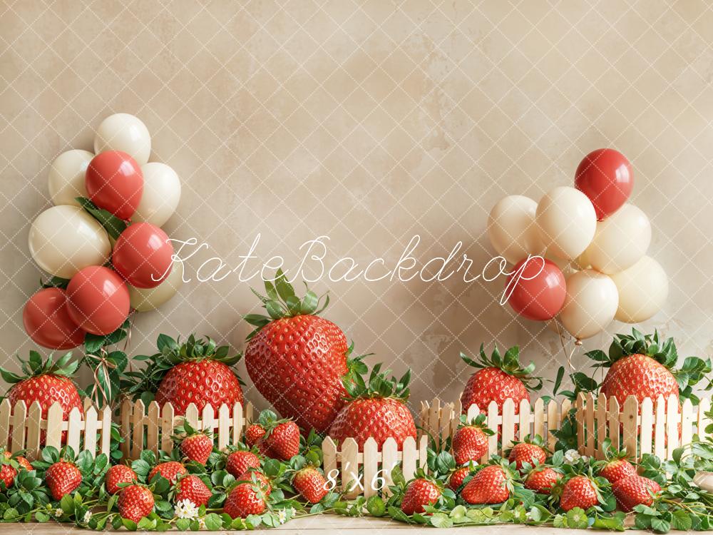 Kate Cake Smash Strawberry Balloon Fence Backdrop Designed by Emetselch -UK