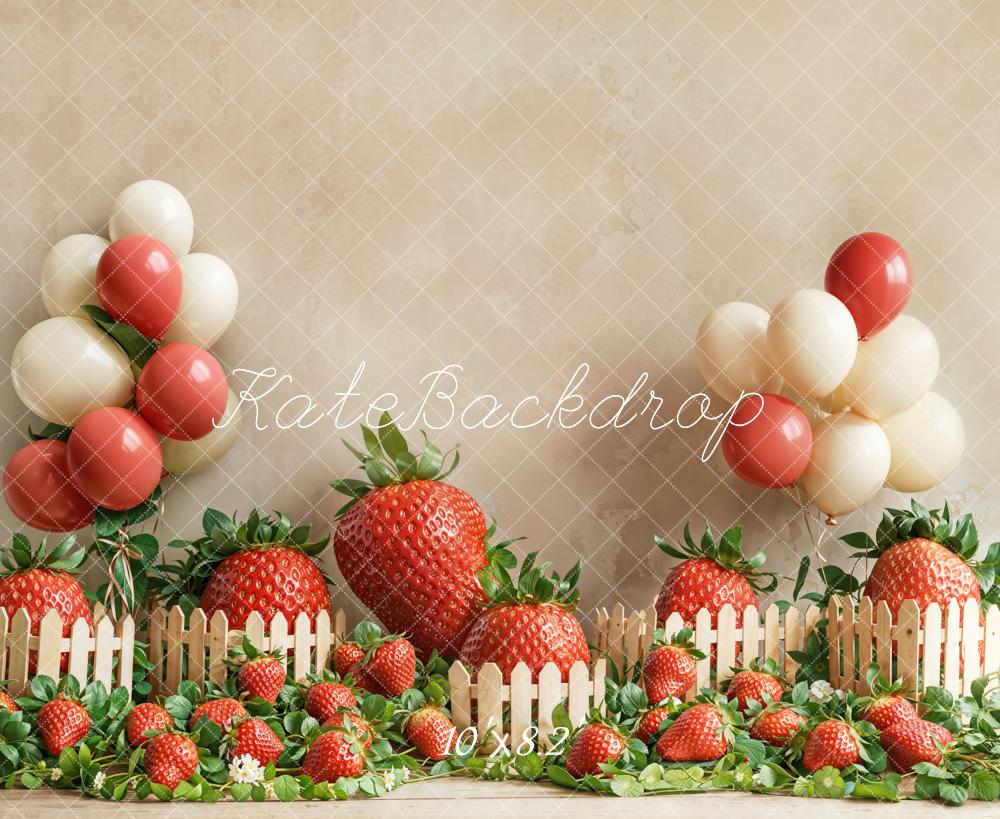 Kate Cake Smash Strawberry Balloon Fence Backdrop Designed by Emetselch -UK