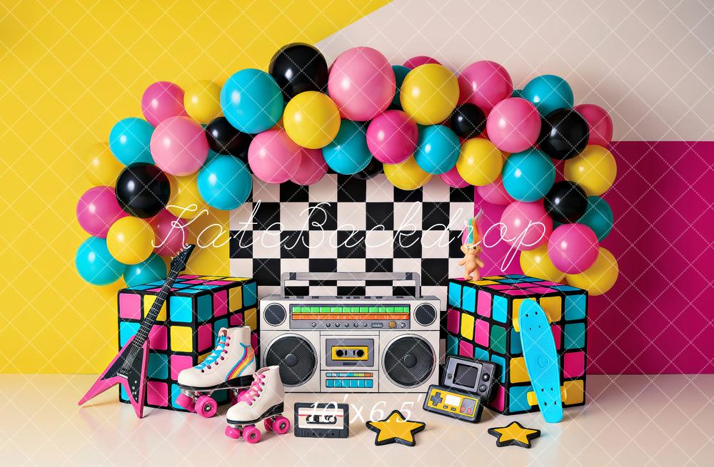 Kate Birthday 90s Retro Party Balloons Boombox Backdrop Designed by Ashley Paul -UK