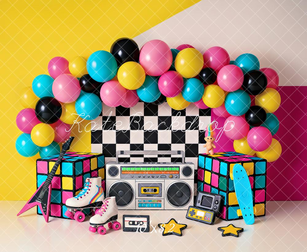 Kate Birthday 90s Retro Party Balloons Boombox Backdrop Designed by Ashley Paul -UK