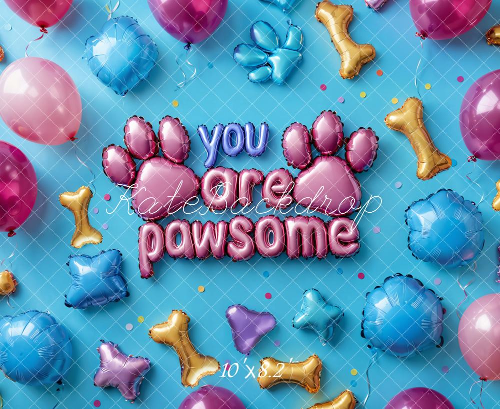 Kate Pet Pawsome Balloon Paw Blue Backdrop Designed by Emetselch -UK