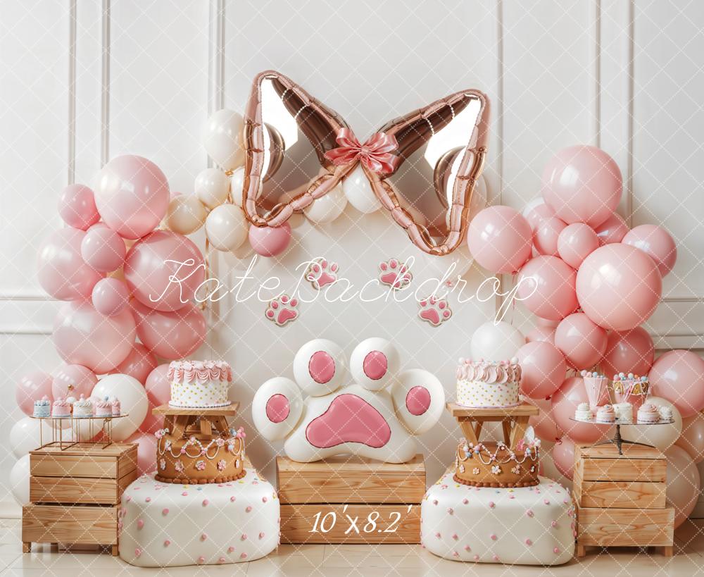 Kate Pet Pink Paw Bow Balloon Cake Backdrop Designed by Emetselch -UK