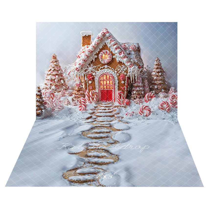 Kate Christmas Gingerbread House Backdrop+Snowy Stone Path Floor Backdrop -UK