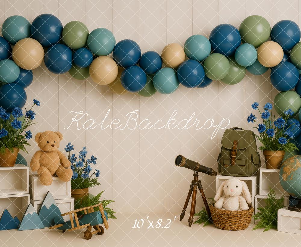 Kate Adventure Telescope Teddy Balloon Backdrop Designed by Patty Robert -UK