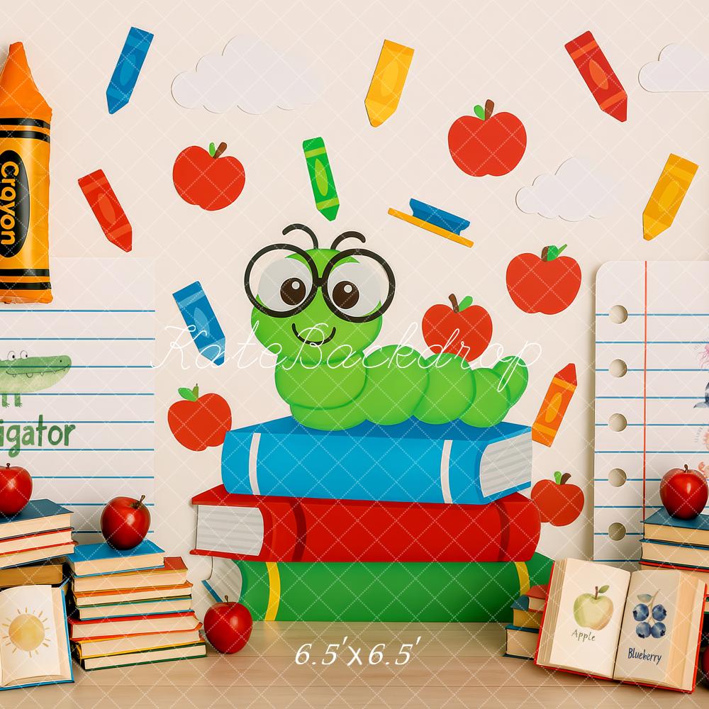 Lightning Deals Kate Back to School Books Worm Crayon Backdrop Designed by Patty Robert -UK