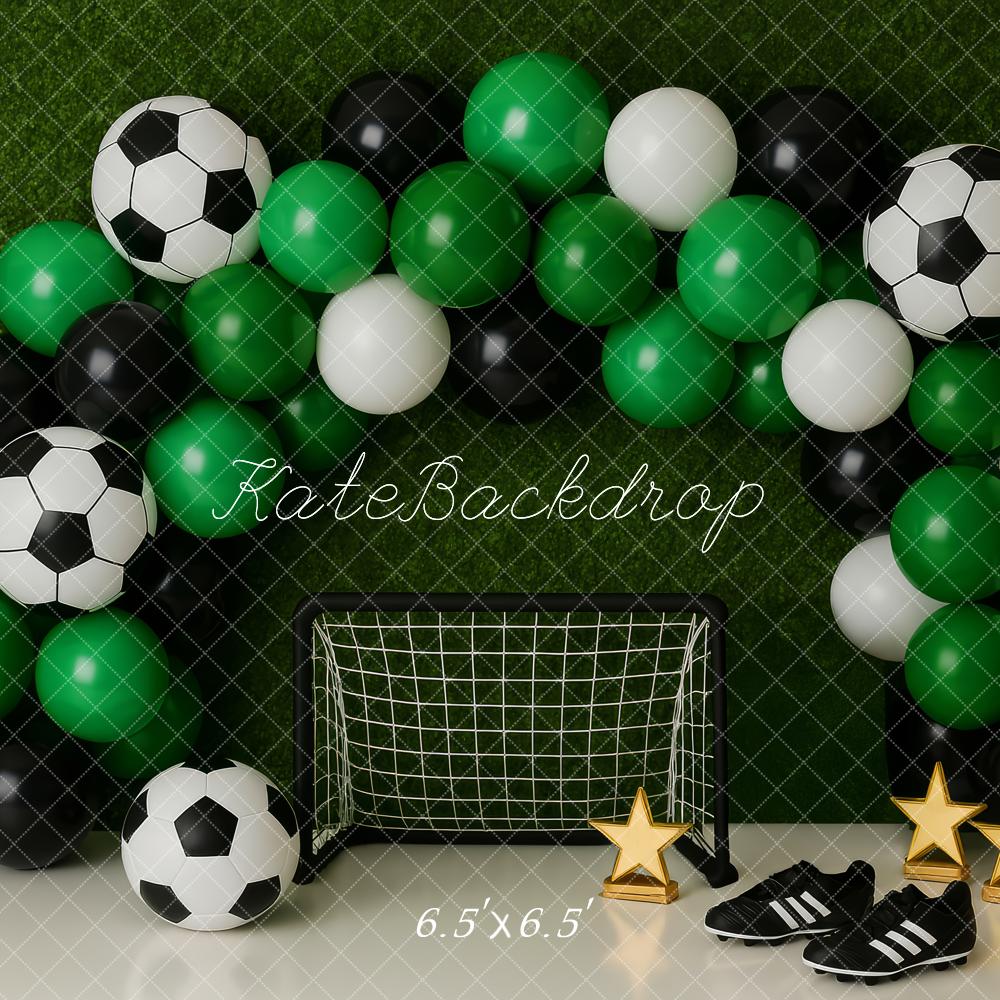 Kate Cake Smash Soccer Balloon Arch Green Backdrop Designed by Patty Robert