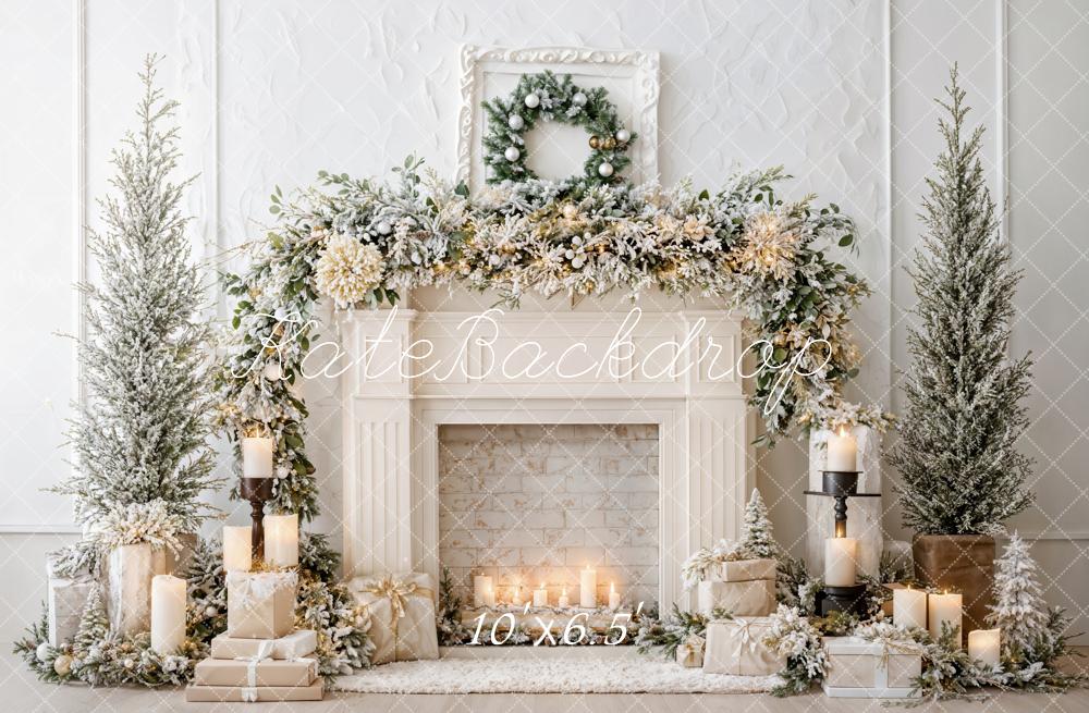 Kate Christmas White Fireplace Garland Candles Backdrop Designed by Emetselch