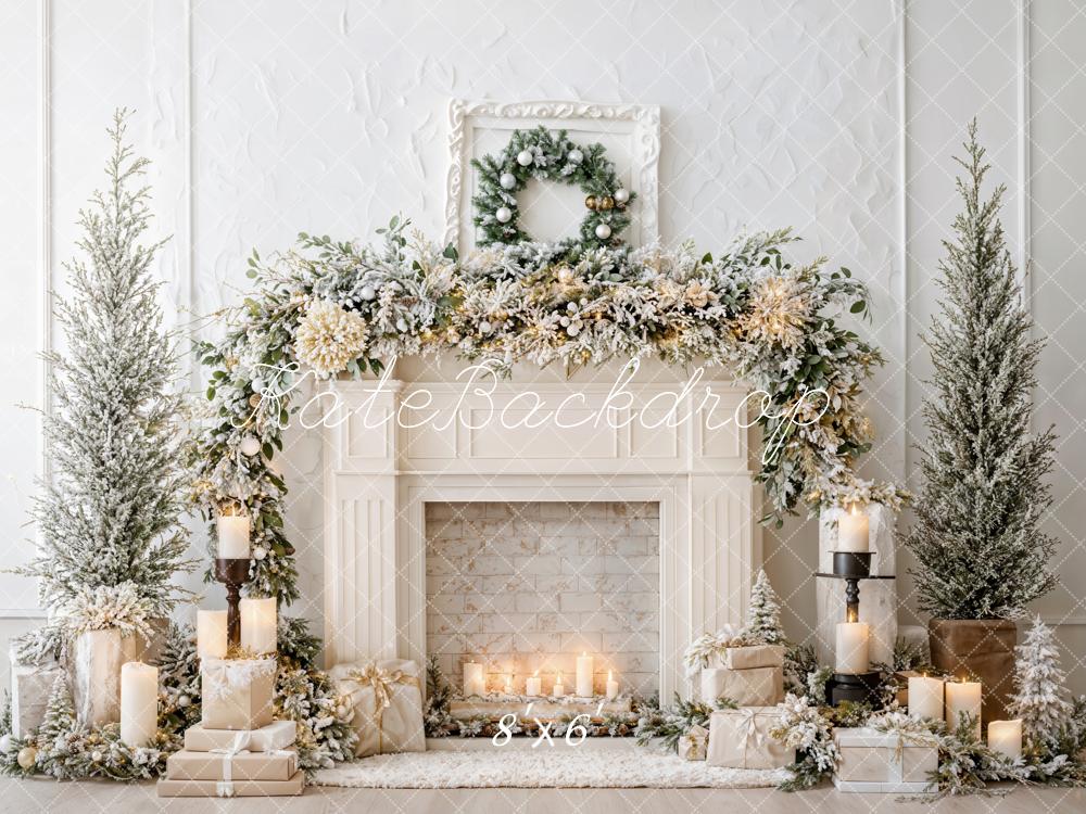 Kate Christmas White Fireplace Garland Candles Backdrop Designed by Emetselch