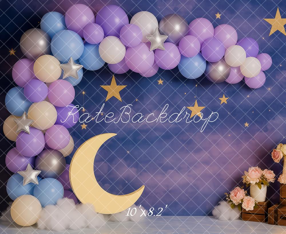 Kate Cake Smash Dreamy Moon Stars Balloon Backdrop Designed by Patty Robert