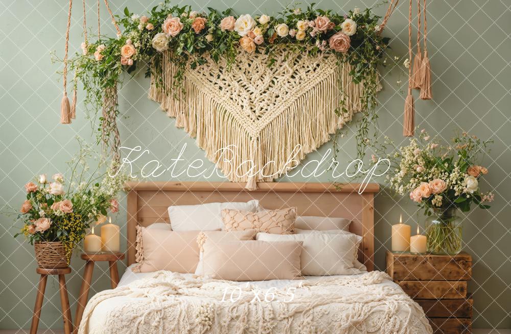 Kate Boho Boudoir Floral Macrame Candles Backdrop Designed by Emetselch -UK