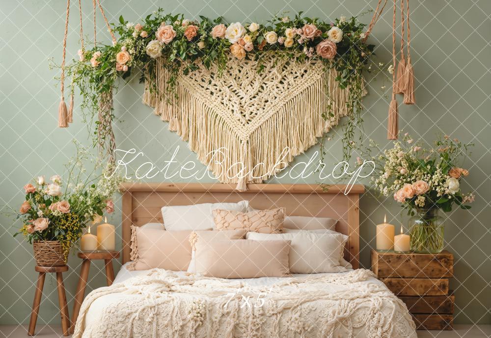 Kate Boho Boudoir Floral Macrame Candles Backdrop Designed by Emetselch -UK