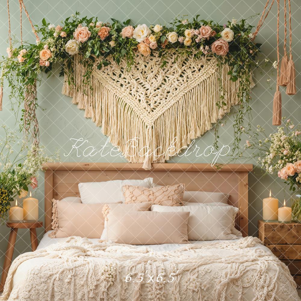 Kate Boho Boudoir Floral Macrame Candles Backdrop Designed by Emetselch -UK