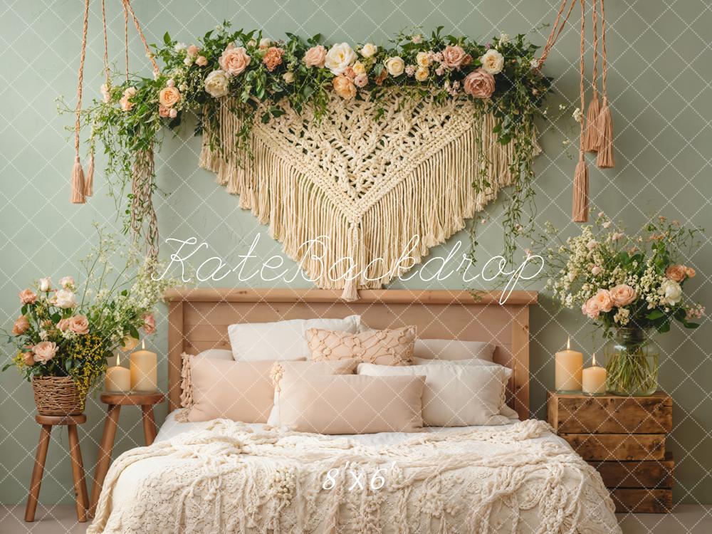 Kate Boho Boudoir Floral Macrame Candles Backdrop Designed by Emetselch -UK