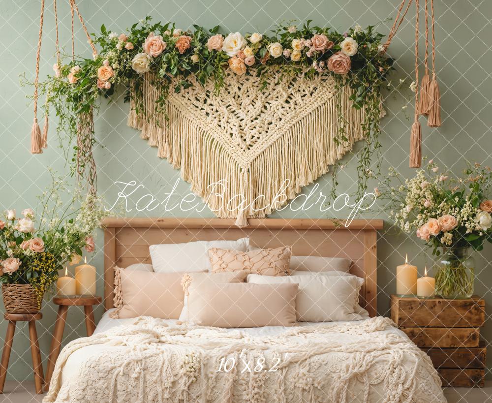 Kate Boho Boudoir Floral Macrame Candles Backdrop Designed by Emetselch -UK