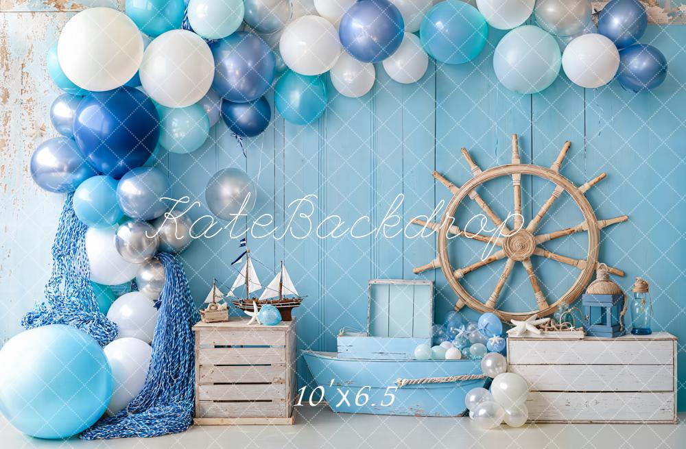 On Sale Kate Cake Smash Nautical Balloons Sailboat Blue Backdrop Designed by Emetselch -UK
